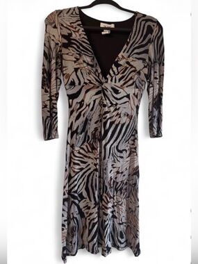 Enchante V-Neck Zebra Print Dress - Black & Brown